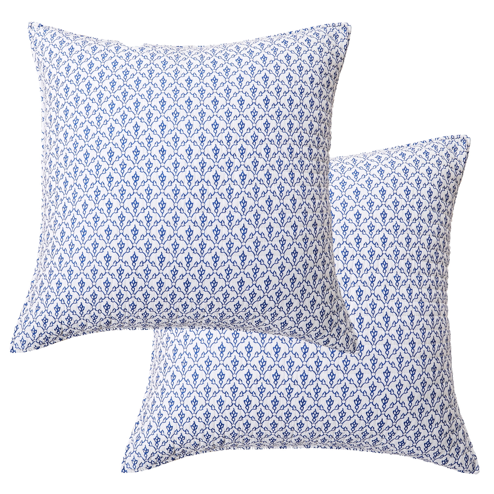 April Showers Quilted European Sham White Blue Medallion 