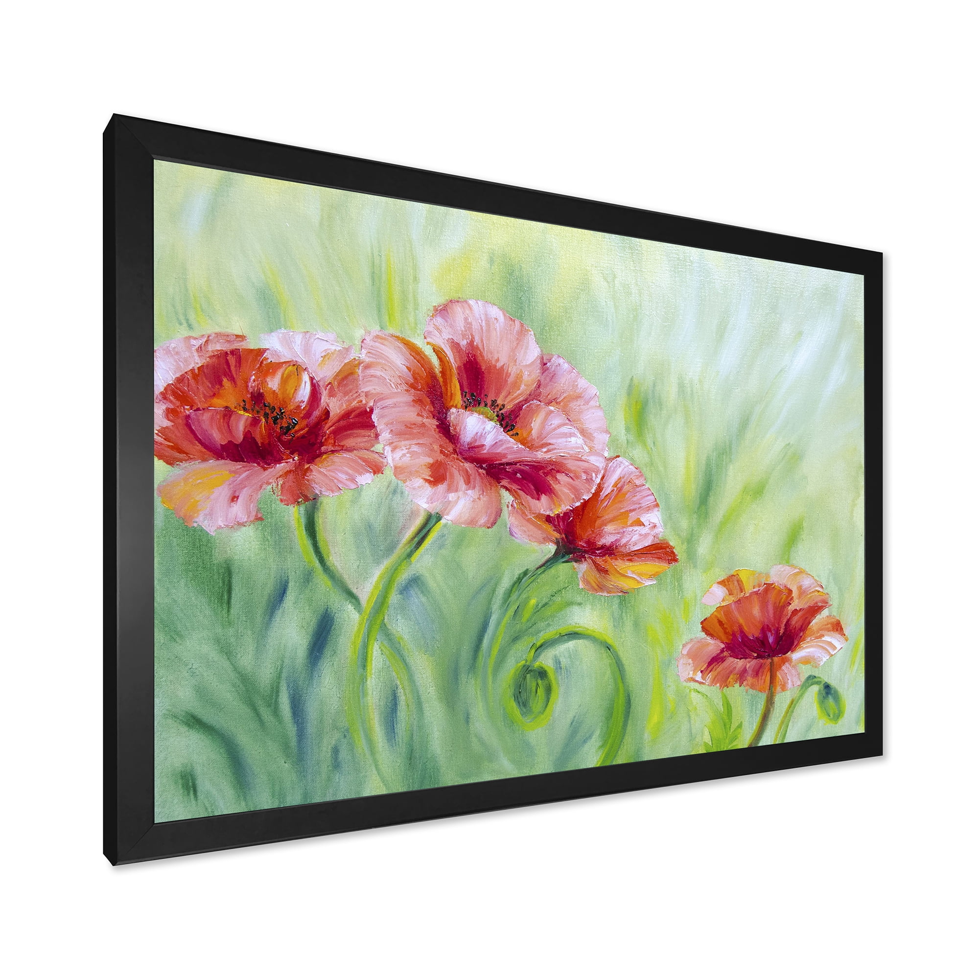 Designart 'Red Blossoming Poppies Over Wild Green II' Traditional Framed Art Print