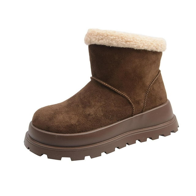 Kyusrd Bottes de Neige pour Femmes Bottes Courtes Mode Décontractée Hiver Velours Chaud Bottes de Neige Courtes Couleur Unie Bout Rond Semelle Épaisse Bottines Plates
