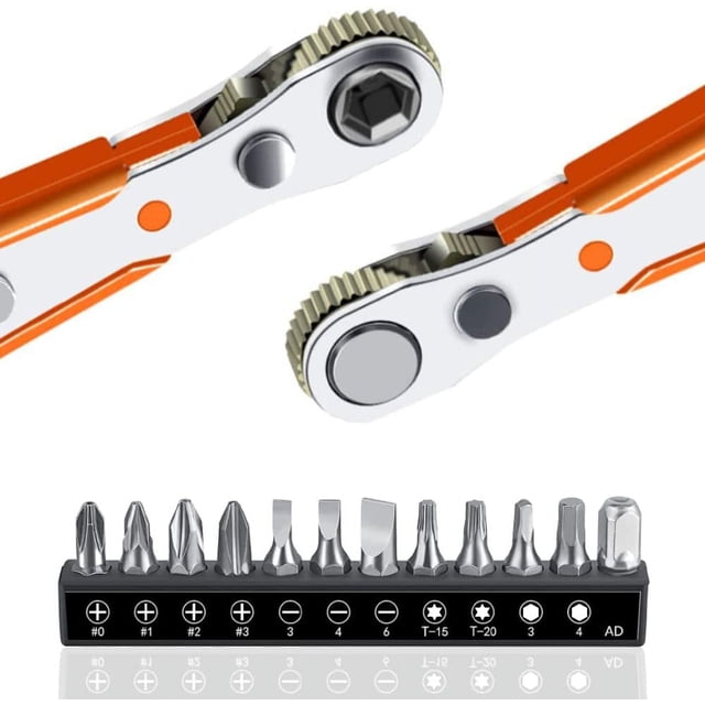 Ratchet Screwdriver set 13 PCS 110 Mm, 1/4" Mini Ratcheting Wrenches and Screwdriver Bits 12 Model with 1/4 inch Drive High Torque Mini Ratcheting Reversible Offset Screwdriver