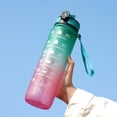 thumbnail image 2 of 32oz Gradient Sports Water Bottle, 1L Large Capacity Space Cup with Strap and Straw, for Outdoor Sports, Daily Use, Travel - Green, 2 of 6