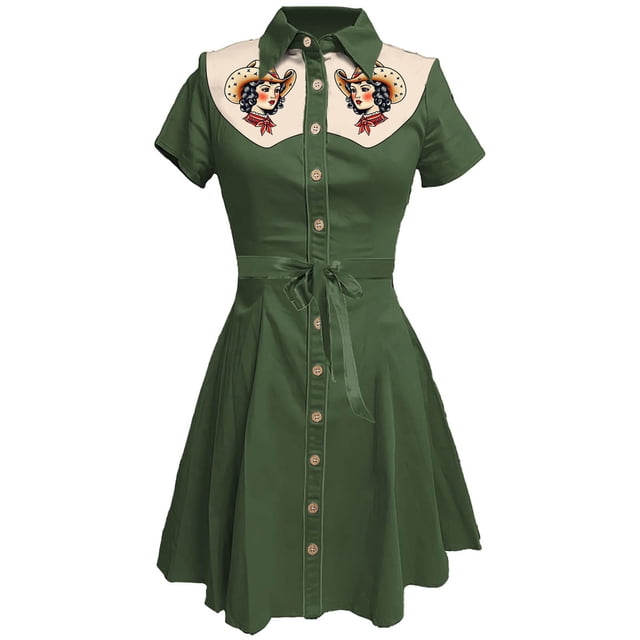 Icvfdpl Robes d'Été pour Femmes, Chemise Imprimée à Fleurs Western Vintage Boutonnée Style Rétro Robes Midi Confortables Robe Florale pour Femmes,m