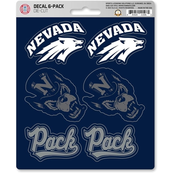 University of Nevada Wolfpack 6-Piece Decal Sticker Set, 5x6 Inch Sheet, Gift for football fans for any hard surfaces around home, automotive, personal items