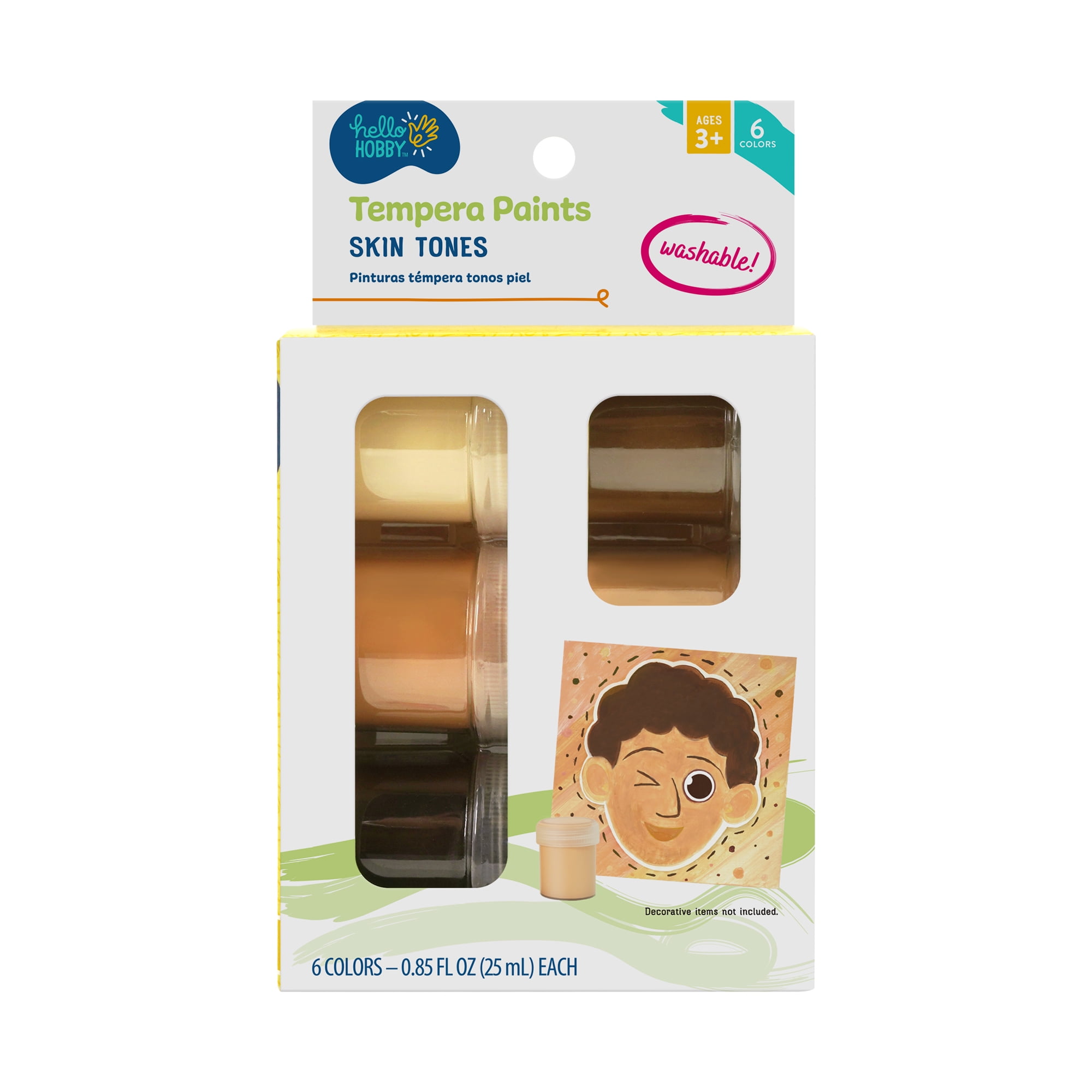 Hello Hobby Washable Tempera Paint Set, Safe & Nontoxic, Skin Tone, 6 Colors