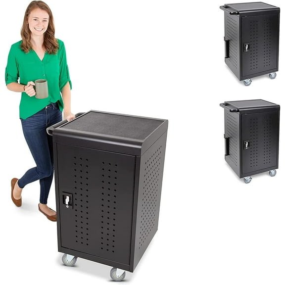 2-Pack | Line Leader 30 Unit Mobile Charging Cart with Locking Cabinets | UL Safety-Certified Charging Station for 30 Tablets, Laptops or Chromebooks | ANSI/BIFMA Standard Laptop Cart & Storage Cart
