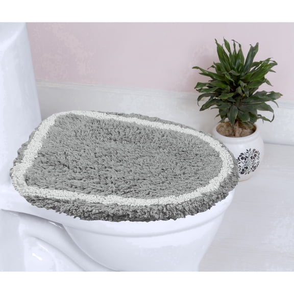 Home Weavers Allure Bathroom Rug Toilet Lid Seat Cover, Elastic Edges, 100% Cotton Soft Universal Fit for Standard Round Elongated Bath Room Bowl Lids, Washable, 18"x18" Toilet Lid Cover, Gray