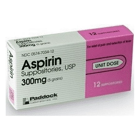 Aspirin Suppsitories, 300mg, 12 Count per Pack (2 Pack)
