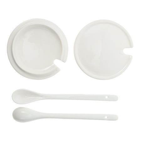 

2 Sets Simple Ceramic Mugs Universal Lids Coffee Cup Lids Covers and Spoons