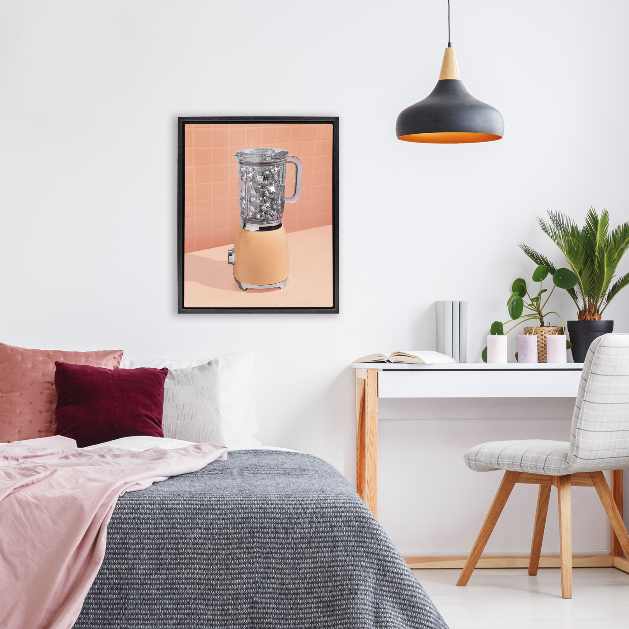 Orange Retro Disco Blender Black Framed Floater Canvas Wall Art, design by LISH Creative