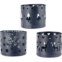 1Set Iron Hollow Candle Holder for Christmas Perfect Home Party Decoration Column with Christmas Tree & Snowflake & Christmas Reindeer/Stag Gunmetal 60x50mm 3pcs/set