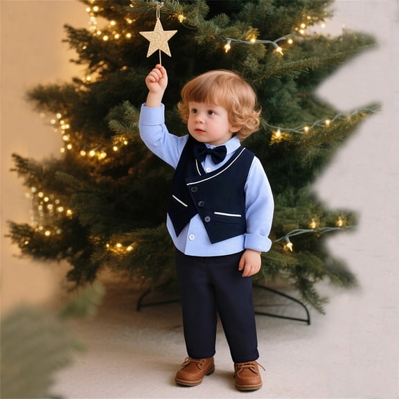 Baby Boy Outfits Toddler Boys Formal 3 Piece Vest and Dress Pants for First Birthday Boys' Clothing Sets Blue 2-3 Years