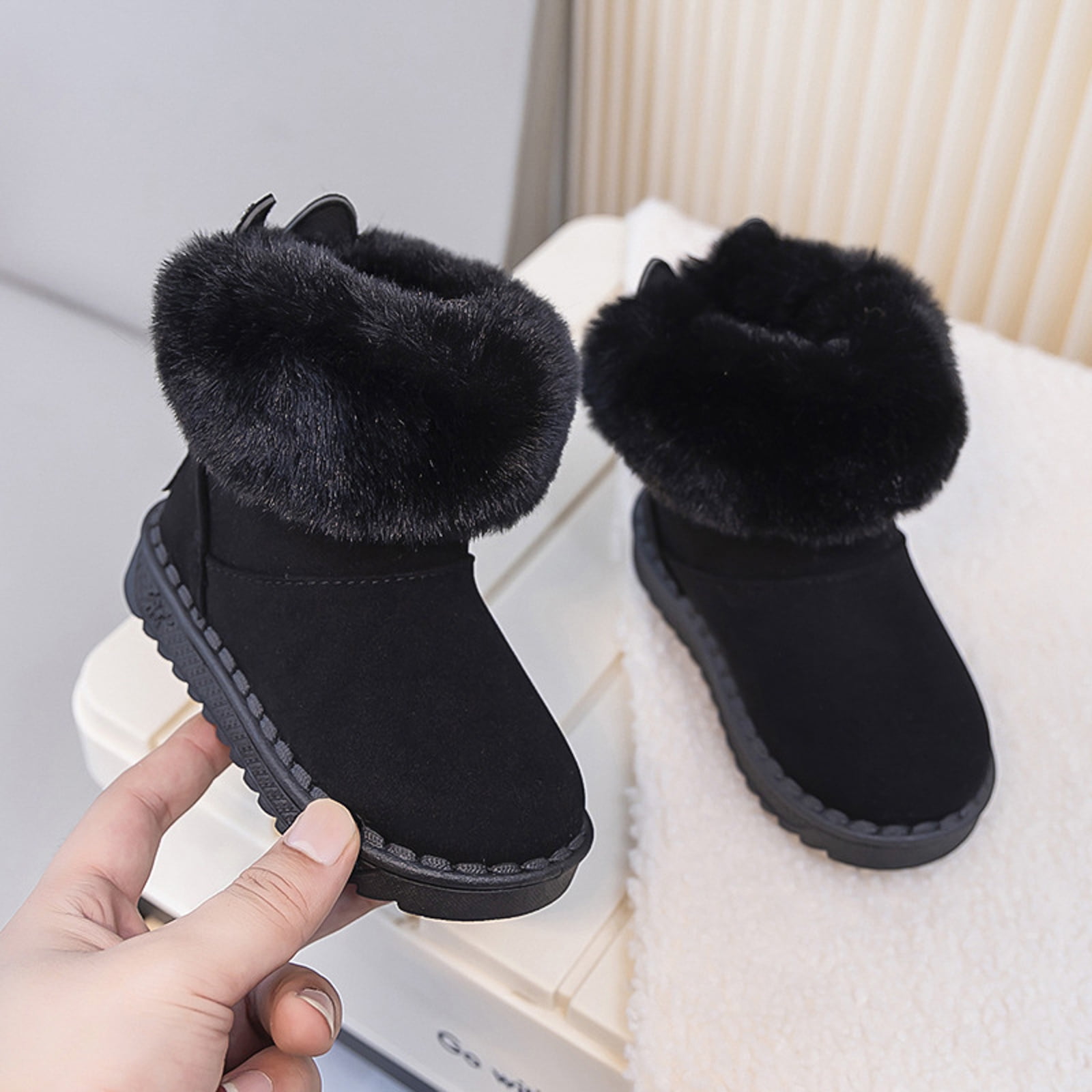 Dakaela Winter Snow Boots Boys Girls Soft Warm Shoes Toddler Plush Slip on Booties Kids Outdoor Boot