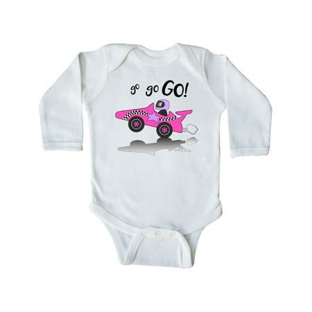 

Inktastic Go Go Go! pink racing car Gift Baby Boy or Baby Girl Long Sleeve Bodysuit