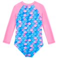 thumbnail image 3 of Usaibhir Toddler Girls Summer One Piece Long Sleeve Bathing Suits Rash Guard Front Zipper Swimsuits with UV Protection Sunsuit 4-12T, 3 of 13