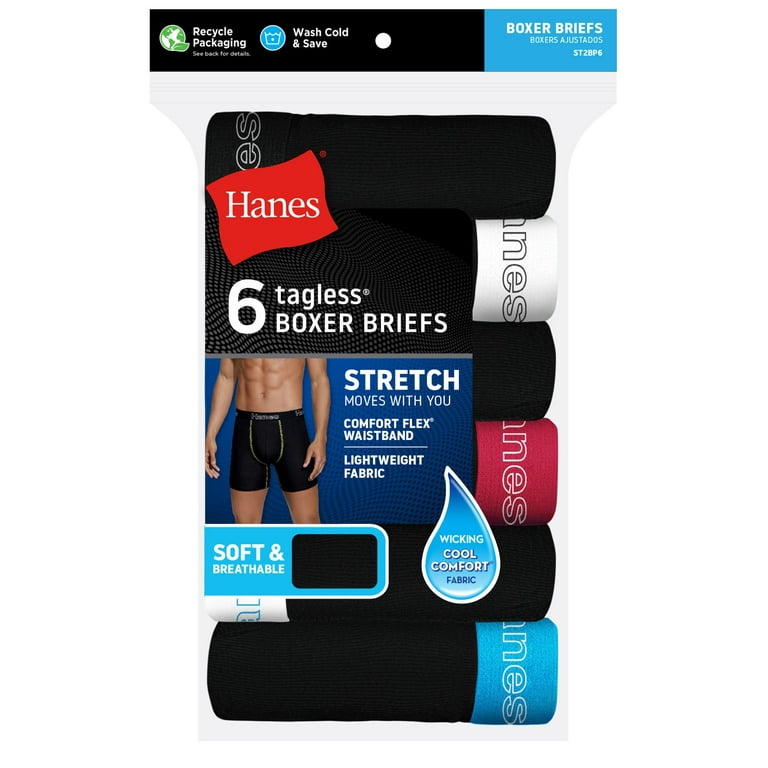 Hanes Men's Underwear Boxer Briefs, Cotton Stretch Moisture-Wicking  Underwear, 6 Pack 