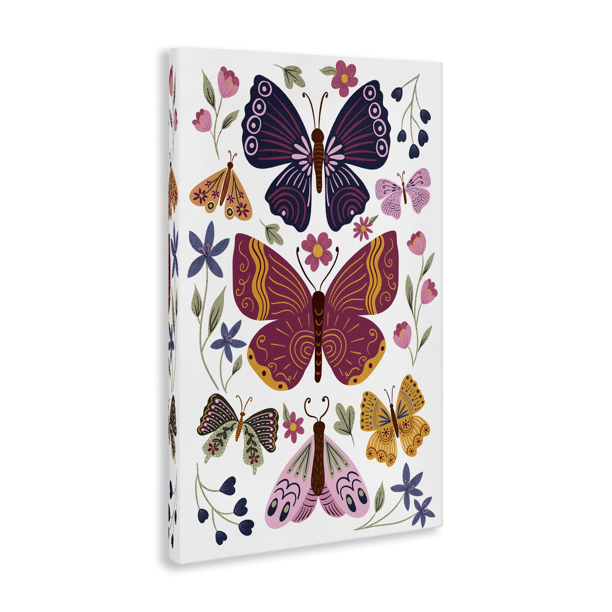 Stupell Industries Symmetrical Butterflies & Flowers Animals Painting Wrapped Canvas Art Print Wall Art, 16 x 24