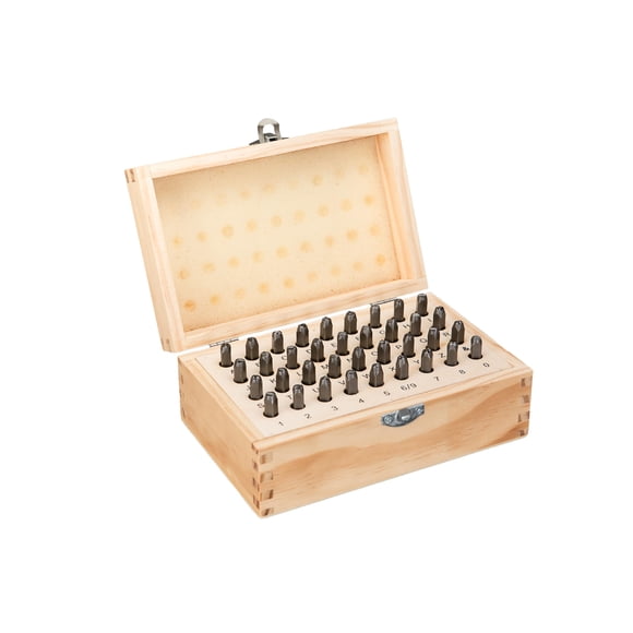 HimaPro Juego de sellos de letras y números, 36 piezas de acero de aleación de 40 Cr, juego de sellos de metal para números y letras en una caja de madera (0.118 in, 1/8 pulgadas)