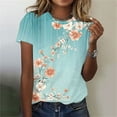 thumbnail image 2 of JSheng Women Summer Floral Print Bloues Casual Round Neck Pullover Loose Short Sleeve T-Shirt for Women, 2 of 5