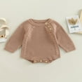 thumbnail image 2 of Infant Baby Knitting Jumpsuit  Solid Color Ribbed Long Sleeve Crew Neck Button Closure Romper for Boys Girls, 2 of 7