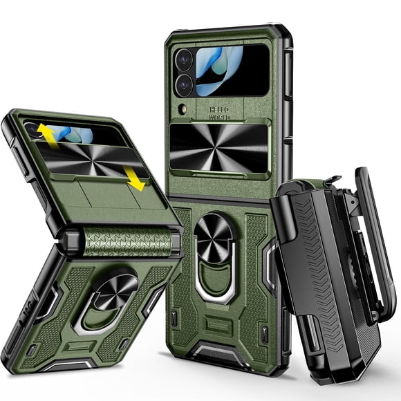 Funda VEGO para Samsung Galaxy Z Flip 4 5G con clip para cinturón, color verde