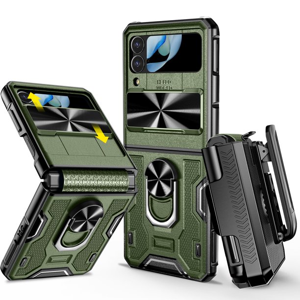 Funda VEGO para Samsung Galaxy Z Flip 4 5G con clip para cinturón, color verde