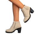 thumbnail image 6 of Retro Style Platform Short Boots For Women Lace Up Side Zipper Block Heel Cold Weather Wear, 6 of 8