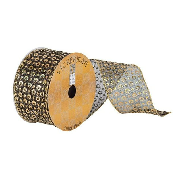 Vickerman Q180104 2.5 in. x 10 Yards Black & Gold Sequin Ribbon