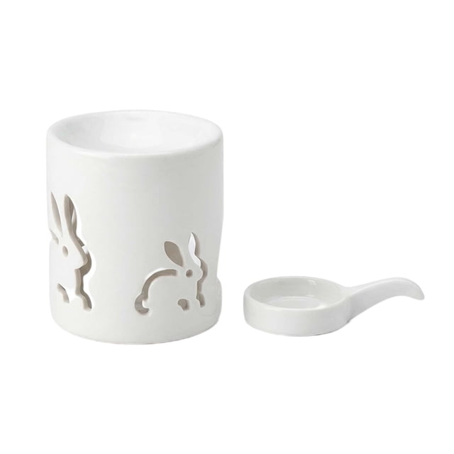 Dvkptbk Easter White Hollow Ceramic Incense Home Aromatherapy Bunny Candlestick Heating Oil Lamp easter decorations