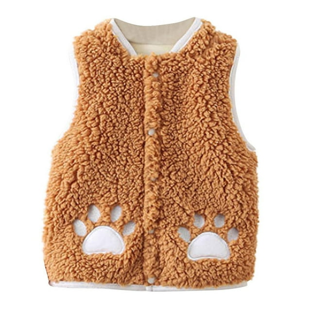 Veste Sans Manches en Sherpa Sherpa pour Garçons et Filles 0-2T Automne Hiver Marron