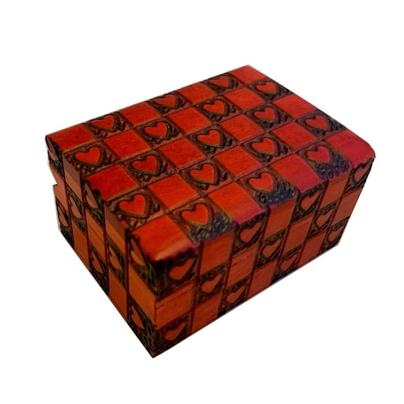 Red Hearts Handmade Wood Jewelry Box Valentine's Day Puppy Love Keepsake Made in Poland