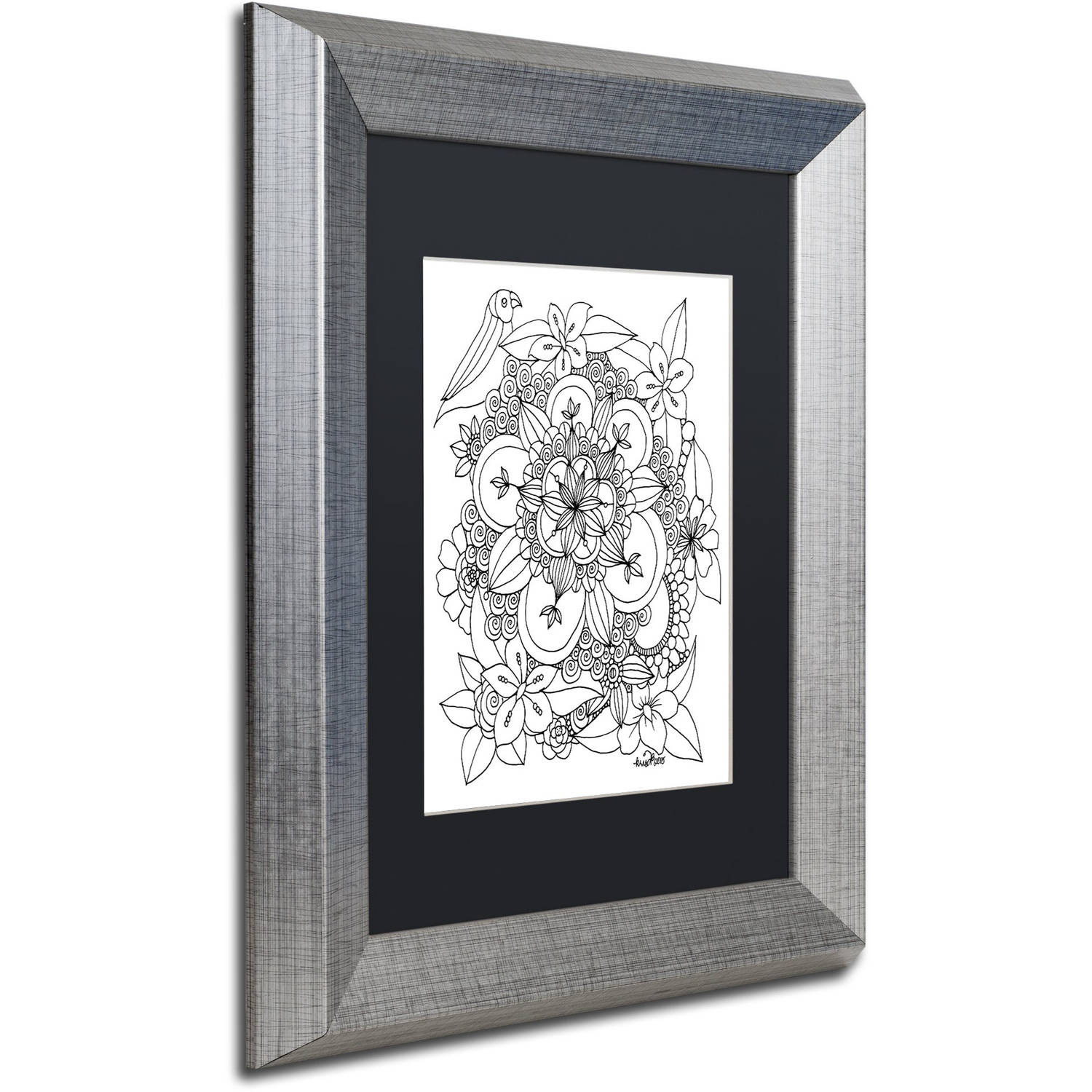 Trademark Fine Art "Fairies and Woodland Creatures 7" Canvas Art by KCDoodleArt Black Matte, Silver Frame