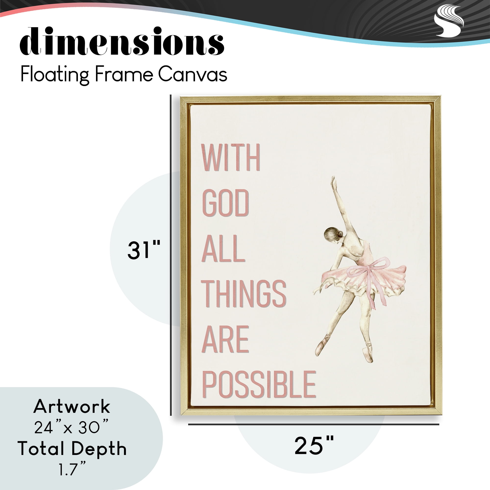 All Things Possible Ballerina Gold Framed Floater Canvas Wall Art, design by Kim Allen