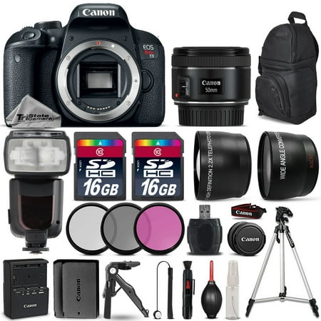 Canon EOS Rebel T7i DSLR Camera 800D + 50mm 1.8 STM + Flash + EXT BAT - 32GB Kit