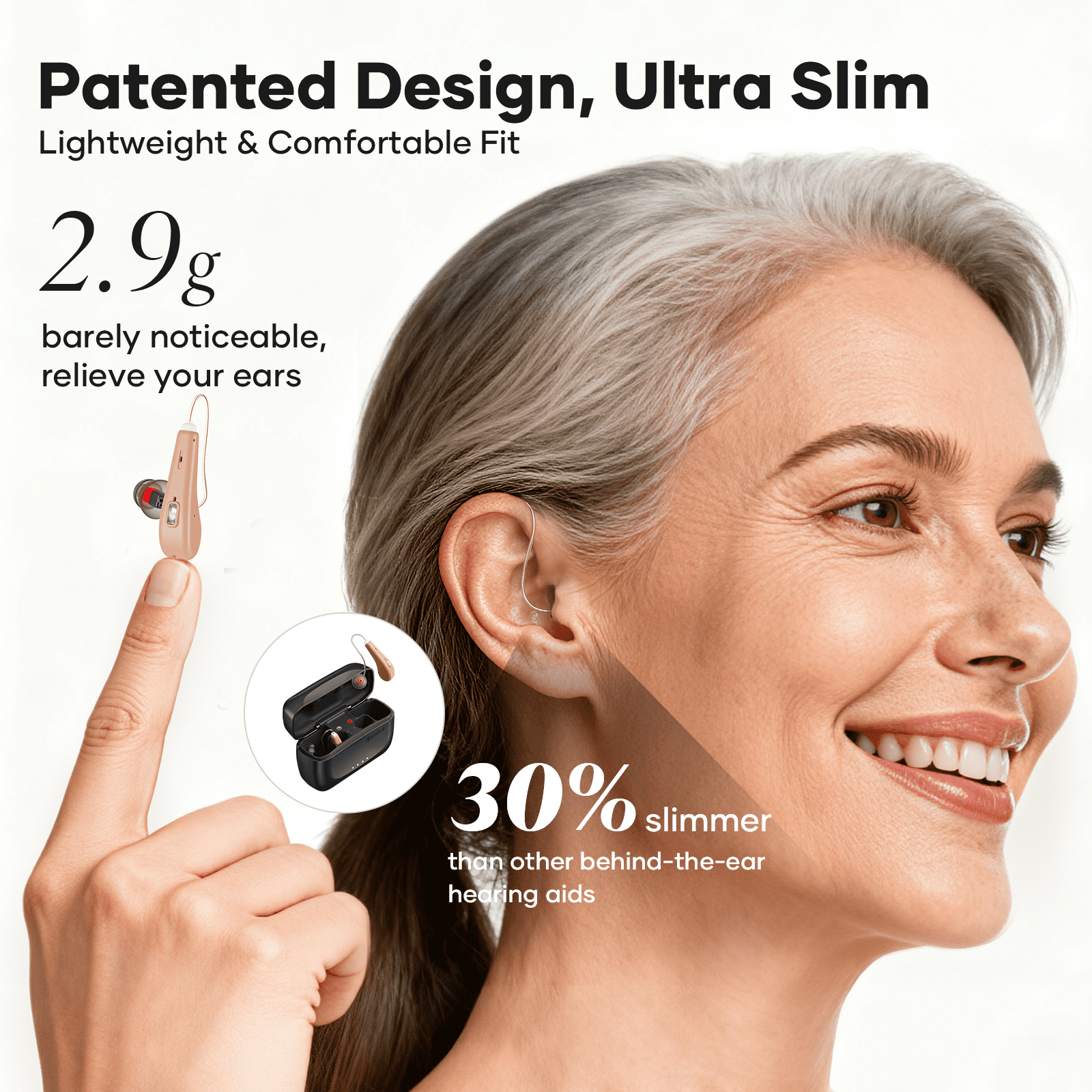 iBstone Edge BTE Hearing Aids for Seniors, IP67 Waterproof, Fast Charging, Long Battery Life