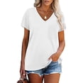 thumbnail image 2 of Birdeem Mode Femme T-Shirt à Manches Courtes Col en V Été Blouse Ample Unie, 2 of 9