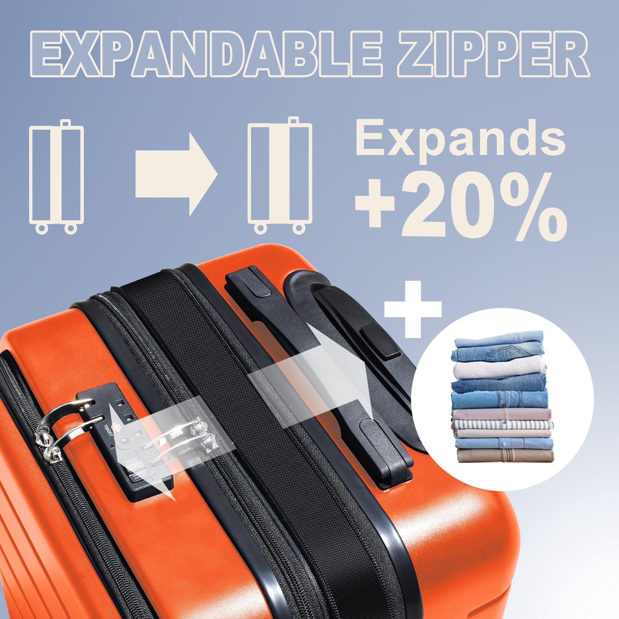 SmileLine 20 Inch Lightweight Hardside Expandable Carry-On Suitcase with Front Pocket,Navy