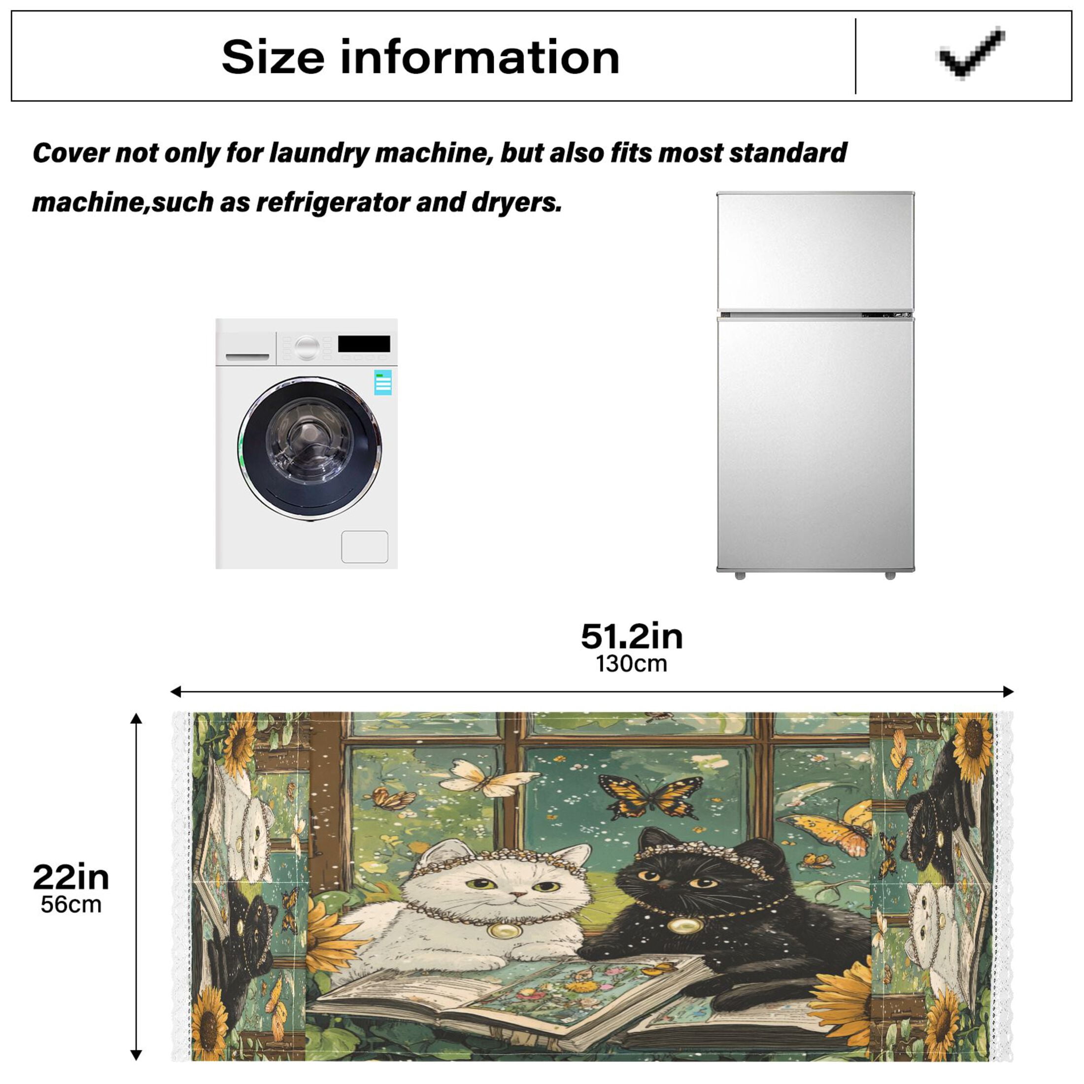 A Collage Of Two CatsWasher and Dryer Covers Dust-Proof and Oil Resistant Fridge Cover with 4 Storage Pockets Washing Machine Top Cover for Laundry Kitchen Home 51.2 x 22 In