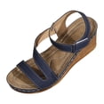 thumbnail image 6 of Rokment Wedges Dress Sandals for Women 2026 Stylish Simple Casual Leather Platform Chunky High Heels Summer Beach Orthopedic Dressy Work Sandal Ladies Navy Size 10.5, 6 of 7