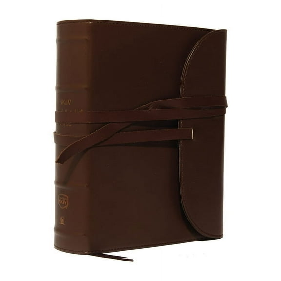 NKJV, Journal the Word Bible, Large Print, Premium Leather, Brown, Red Letter Edition: Reflect, Journal, or Create Art Next to Your Favorite Verses (Large Print)