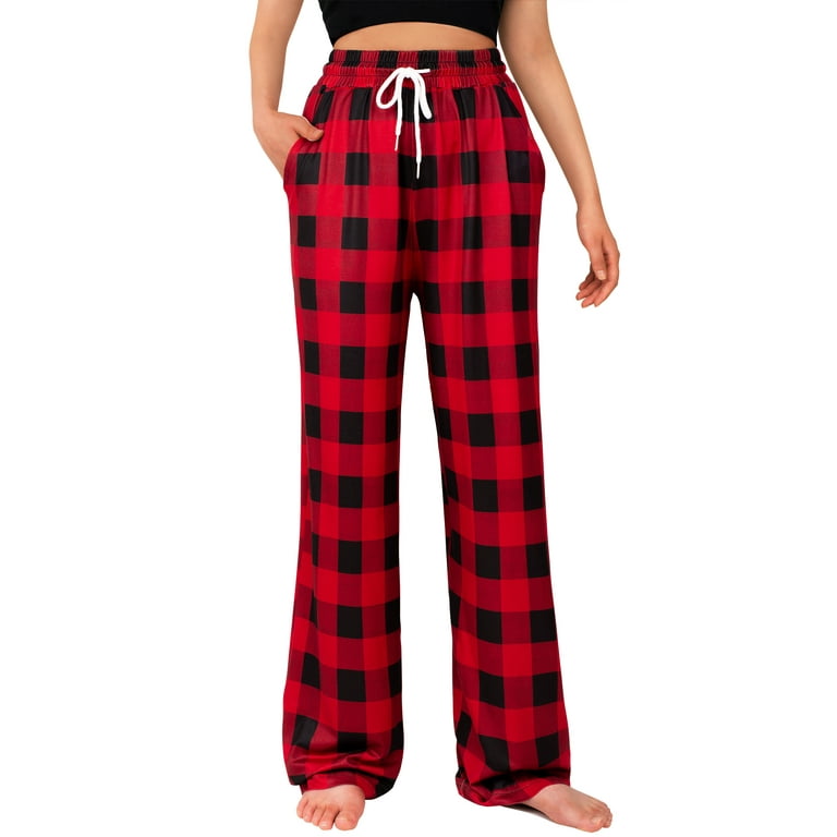Siliteelon Womens Pajama Pants with Cotton Drawstring Classic Red Plaid Pants -