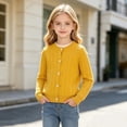 thumbnail image 4 of Guluxicc Kids Girls Solid Color Stretch Knit Cardigan Crew Neck Long Sleeve Sweater 1-10 Years, 4 of 6
