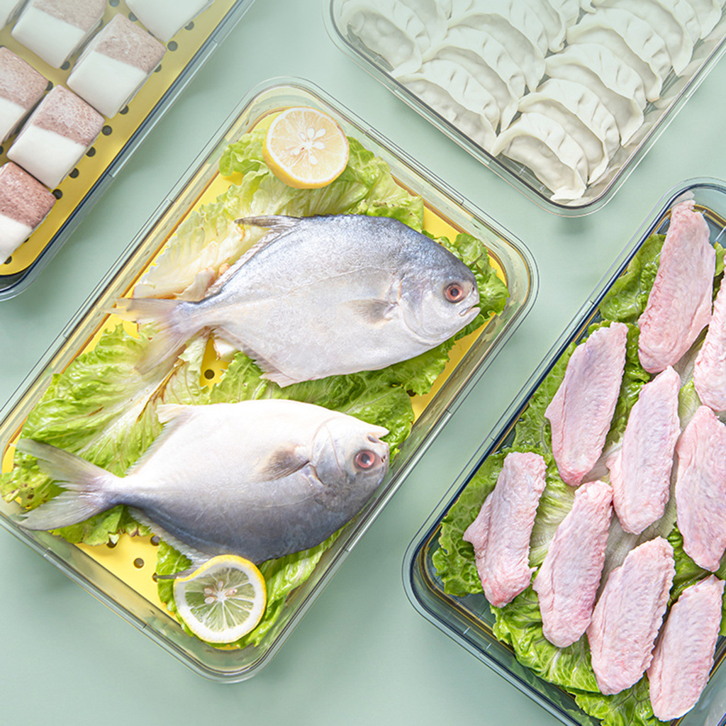 Plastic Food Storage Box Container with Lid and Drain Tray Timing Function Fridge Produce Saver Refrigerator Organizer Keeper Leakproof Lunch Box