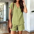 thumbnail image 6 of Pounoo Sets for Women 2 Piece V Neck Short Sleeve Top Elastic Waist Shorts Casual Summer Beach Vacation Matching Outfits, 6 of 9