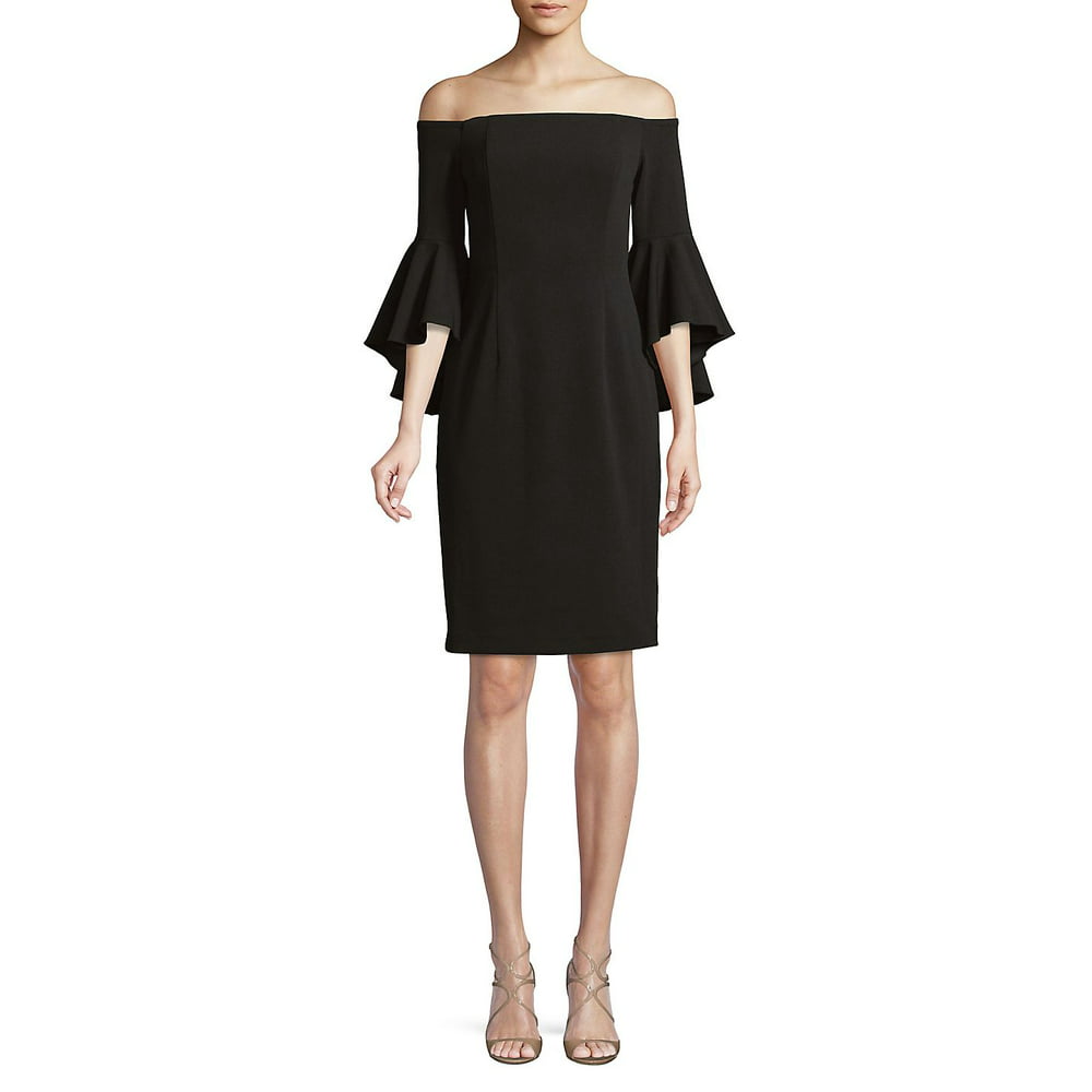 Calvin Klein - Off-The-Shoulder Ruffled Bell-Sleeve Dress - Walmart.com ...