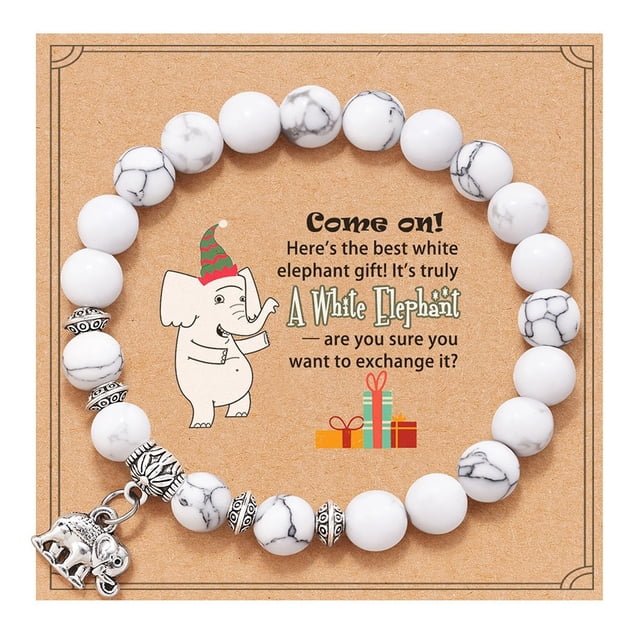Faty-T Cadeaux Éléphant pour Femmes Bracelet Éléphant Pierres Précieuses Rondes Bracelets Style Animal Bracelet Extensible Cadeaux de Noël pour Femmes