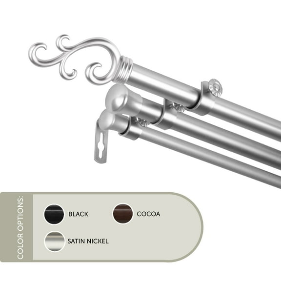 13/16 inch Mosey Triple Curtain Rod 120-170" - Satin Nickel