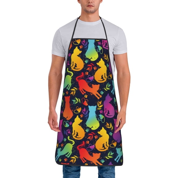 Naloa 1Pack Adjustable Bib Apron Waterdrop Resistant Cooking Kitchen Aprons for Women Men Chef, Colorful Cats Print