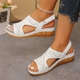 thumbnail image 7 of IEMIEMIEM Women's Perforated Leather Sandals Summer Comfortable Leaf Cut-Out Design Adjustable Strap Cushioned Wedge Heel Casual Sandals Walking Shoes White 9 Wide, 7 of 7