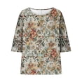 thumbnail image 4 of Jsaierl 3/4 Length Sleeve Cotton Linen Womens Tops Plus Size Crew Neck Shirts Boho Print Ladies Blouses Classic Vacation Tunic Top S-5XL, 4 of 5