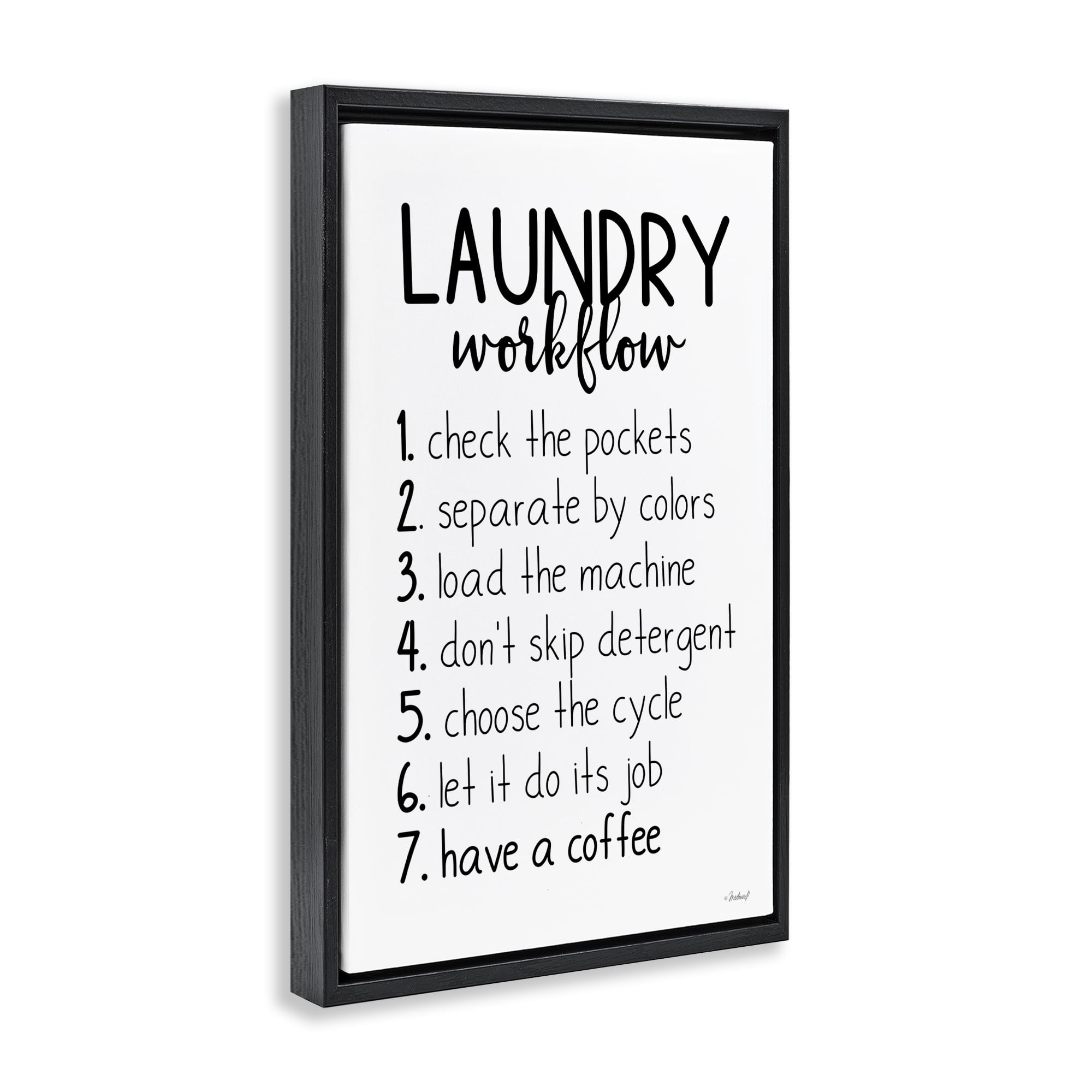 Stupell Industries Laundry Workflow Steps Bath & Laundry Painting Black Floater Framed Canvas Art Print Wall Art, 17 x 25